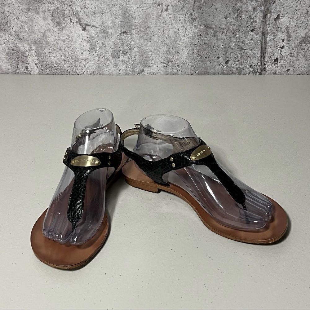 Michael Kors Plate Genuine Snakeskin Upper Leather Thong Sandals